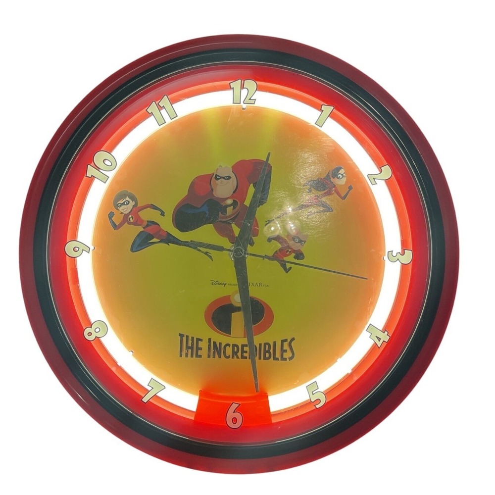2005 Disney Pixar The Incredibles 12"‎ Neon Light Wall Clock Tested